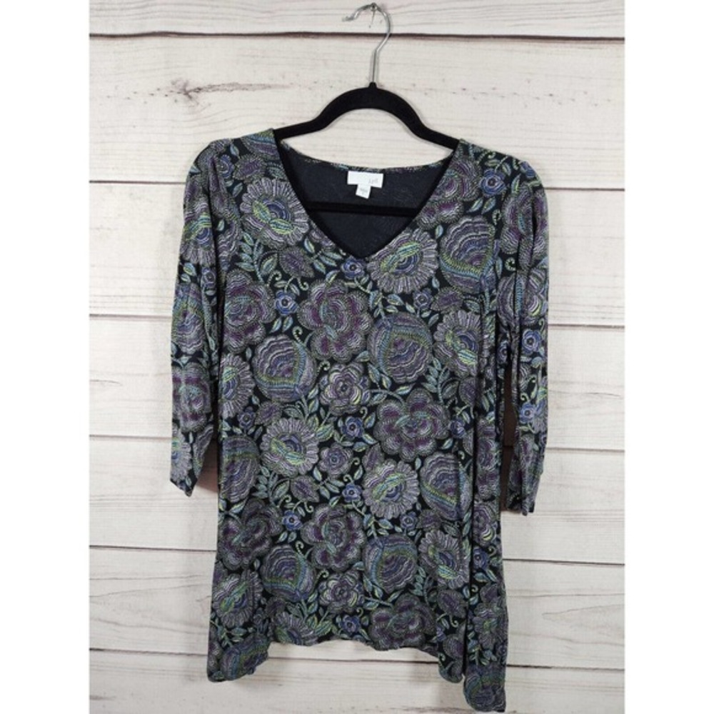 J. Jill Women's Multicolor Floral Bohemian Fall Print V-Neck Tunic Blouse Size S